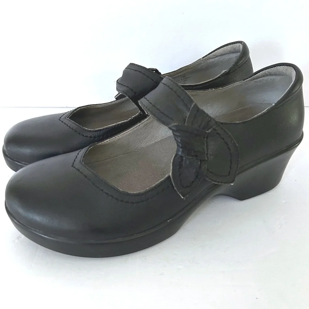 Alegria Ella Mary Jane Womens 38 US 8 Black Leather Shoes Wedge Rocker ELL-601